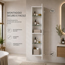 Pensile Colonna Bagno 31x16x136 cm con 1 Anta e 4 Ripiani in Vetro in Truciolato e MDF Bianco      