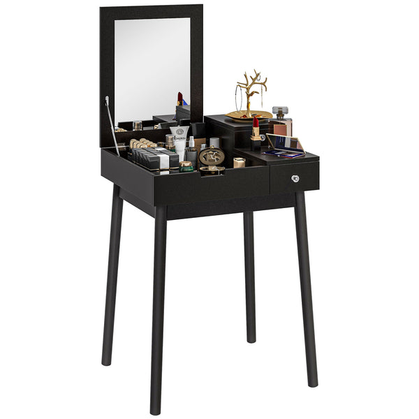 acquista Tavolo da Trucco 2 in 1 60x50x85,5 cm con Specchio Ribaltabile e 2 Cassetti Nero