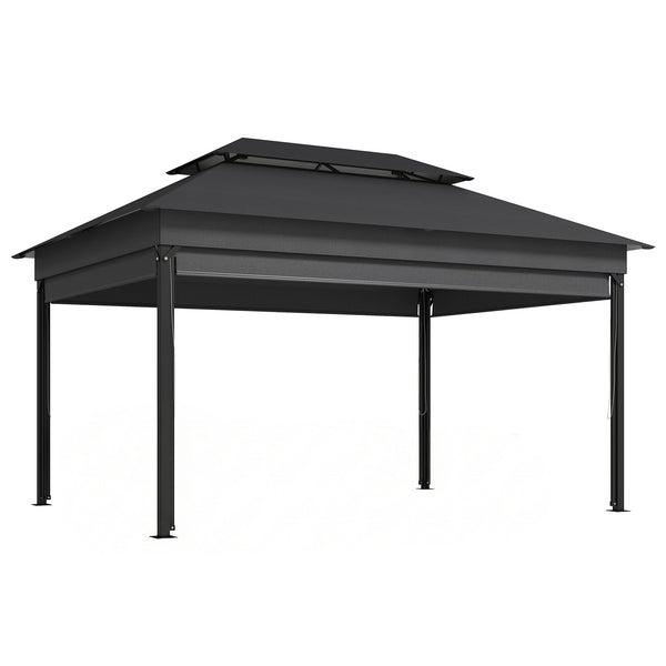 sconto Gazebo da Giardino 4x3 m con Tende Laterali Doppio Tetto Fori di Drenaggio Grigio Scuro
