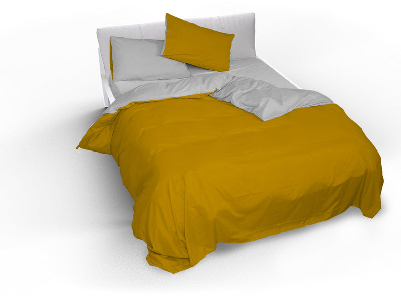 Copripiumino con Sacco e Federe Doubleface Senape\/Grigio Chiaro Varie Misure