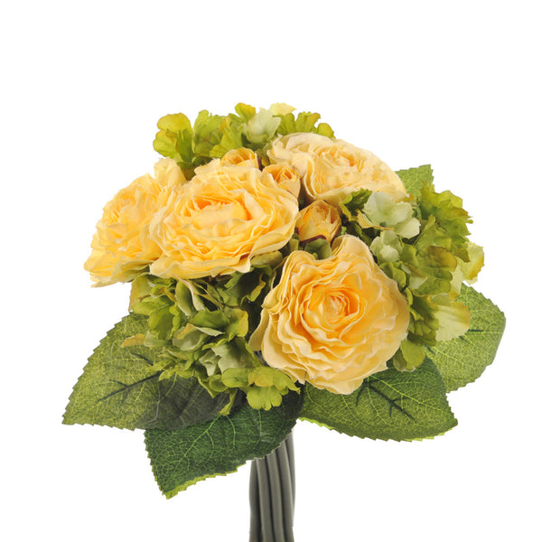 Set 3 Bouquet Artificiale di Ranuncolo e Ortensia Artificiale Altezza 31 cm Giallo sconto