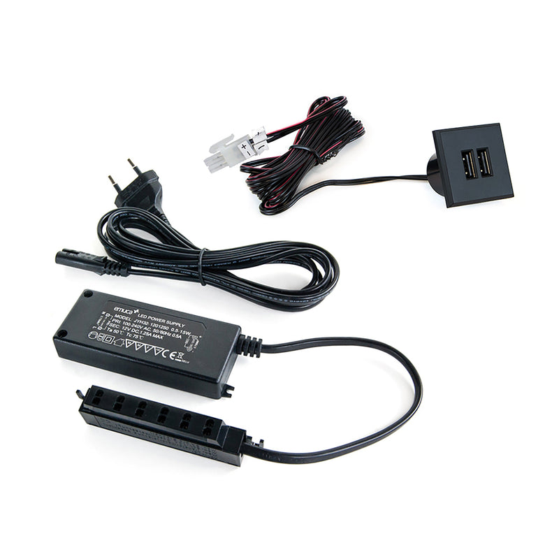 Connettore Quadrato a Incasso 2 Usb 37 mm Plastica Nero Emuca
