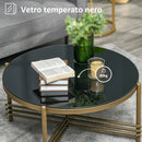 Tavolino da Caffè con Piano in Vetro Temperato Ø85x41 cm Base in Metallo Nero e Oro