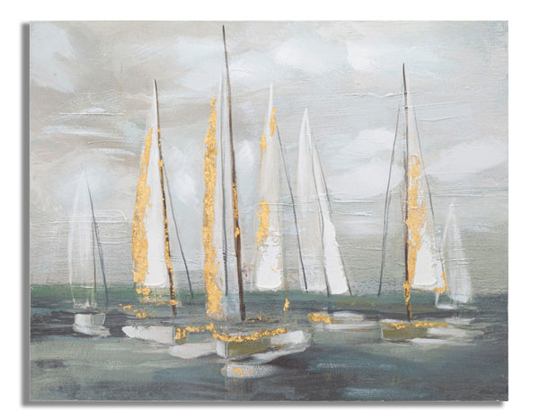 sconto Dipinto su Tela Oro Boat 100x2,8x80 cm in Legno e Tessuto