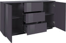 Credenza 2 Ante + 3 Cassetti 160x41,4x86 cm Bloom Grigio Antracite Laccato Lucido