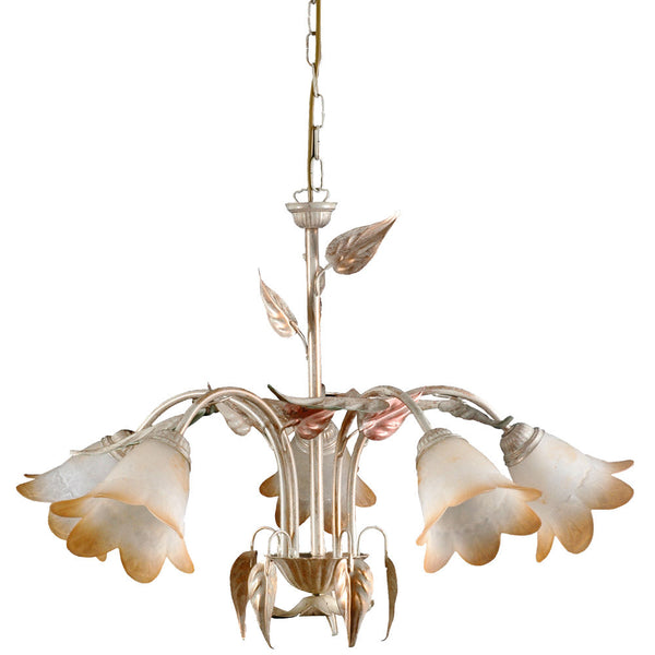 sconto Lampadario 5xE14 Montatura Anticata Vetro Bianco Sfumato Ambra E-Energy Giulia