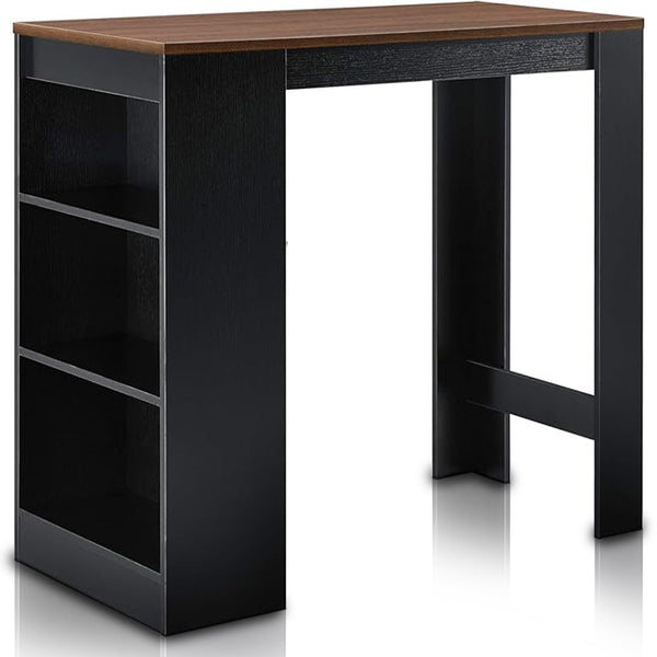 Tavolo Consolle Alto da Bar con 3 Ripiani Nero e Noce Penisola Cucina sconto