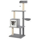 Tiragraffi con Cuccia e Cestino sospeso per Gatti 61x49x160,5 cm in Peluche Sisal  Grigio