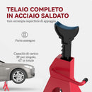 Set 2 Cavalletti Auto 3 Tonnellate di Capacità Altezza 29-42,5 cm Acciaio al Carbonio e Ghisa Rosso  
