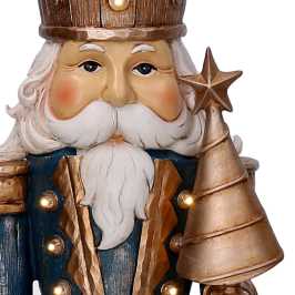 Soldatino Schiaccianoci in resina blu con albero con led cm 14,5x11xh47