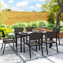 Set da Giardino con Tavolo da Pranzo Rettangolare e 6 Sedie Impilabili Marrone     