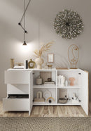 Madia Design Moderno 2 Ante 3 Cassetti Venus 181x44x84 cm Bianco Lucido E Cadiz