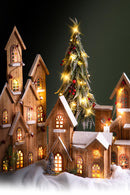 Casetta con Neve con 10 Led 31 cm in Legno e Plastica