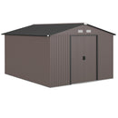 Casetta da Giardino 322x277x192 cm con 2 Porte Scorrevoli e 4 Prese d'Aria in Acciaio Marrone      