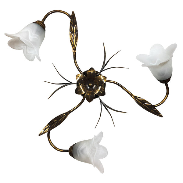 acquista Plafoniera 3xE14 Montatura Marrone Oro Vetro Spugnato Bianco E-Energy Amelia