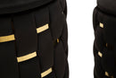 Puff con Contenitore Shanty Nero Set 2 Pz Ø37x42 cm - Ø28x35 cm in Ferro e MDF e Spugna e Poliestere Nero e Oro      