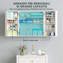 Armadietto Medicinali 53x20x53 cm con 3 Mensole Interne e 8 Portabottiglie in Legno e Metallo Bianco      