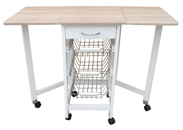 online Carrello da Cucina Richiudibile Salvaspazio 96x37x77 cm in MDF Bianco e Sonoma