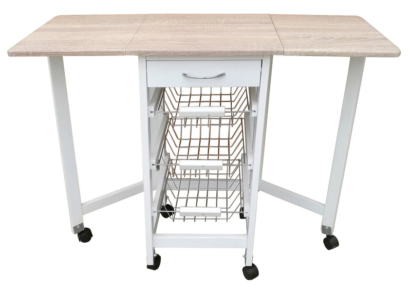 Carrello da Cucina Richiudibile Salvaspazio 96x37x77 cm in MDF Bianco e Sonoma