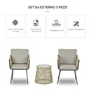 Set da Giardino 2 Sedie in Stile Boho e Tavolino in Vetro in Rattan Caffè   