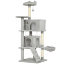 Albero Tiragraffi per Gatti Alto 140 cm con 2 Casette Amaca Lettino e Pali in Sisal Grigio      
