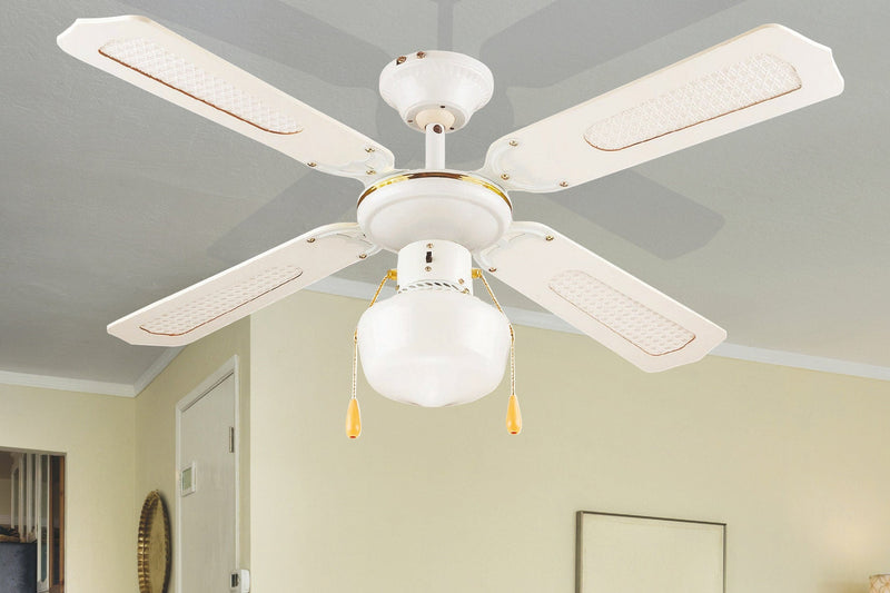 Ventilatore da Soffitto con 4 Pale e Lampada Ø106cm 3 Velocità  Kooper Windy Bianco