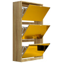 Scarpiera Slim 3 Ante a Ribalta 63x24x115 cm con Frontali a Specchio e Maniglie Integrate in Legno Marrone      