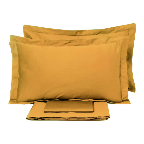 Set Lenzuola Matrimoniale Sopra Sotto e Federe Tinta Unita Garrini Clarice Oro acquista