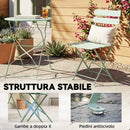 Set Bistrò con Due Sedie e Tavolo da Giardino Ø58x70 cm Pieghevoli in Metallo Verde Chiaro      