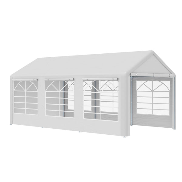 sconto Gazebo da Giardino 600x300x280 cm 3 Stanze e Porte a Cerniera Bianco