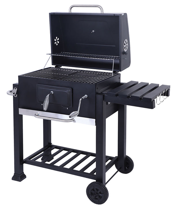 acquista Barbecue a Carbone Carbonella 116x56x109 cm con Coperchio e Ruote in Acciaio Nero