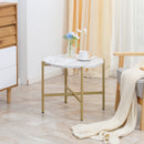 Tavolino da Caffè con Piano d'Appoggio Effetto Marmo Ø55x45 cm Struttura in Metallo Dorato