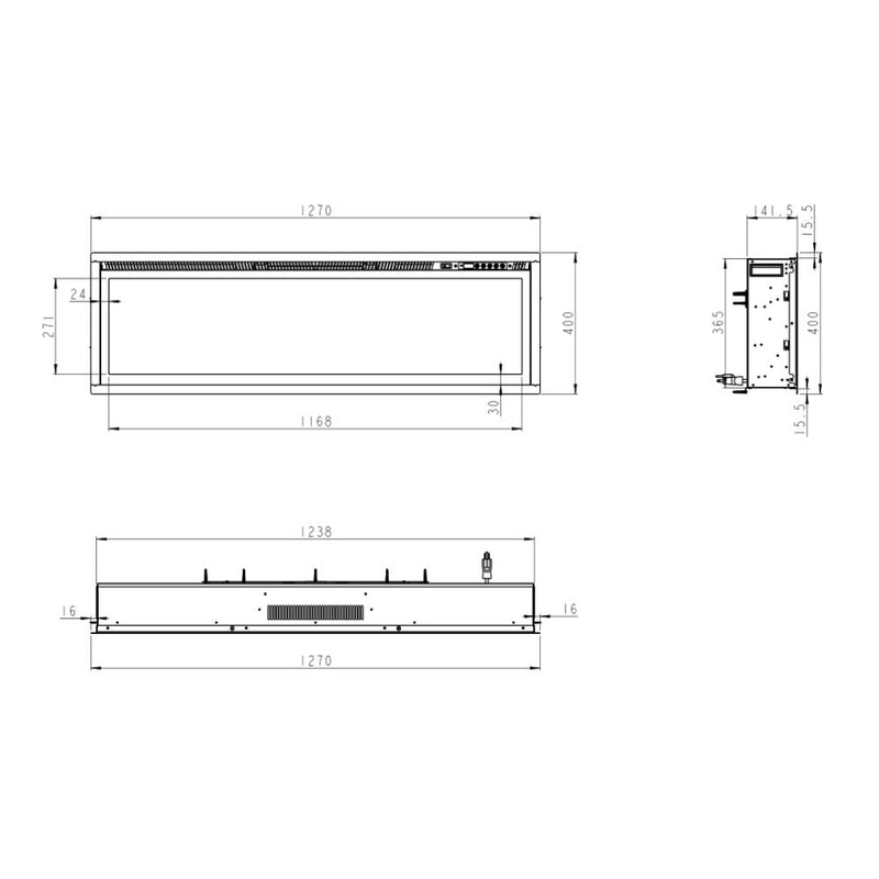 Camino Elettrico Da Parete A Incasso Frontale 127x14x45 cm Chicago Nero      