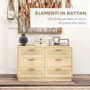 Cassettiera 6 Cassetti Stile Boho 110x40x69 cm in Legno e Rattan Rovere      