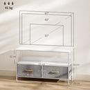 Mobile Porta TV da 47" 98x29x56 cm con Cassetti Pieghevoli in Tessuto e Mensola in Metallo e MDF Bianco      
