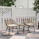 Set da Giardino 3 Pezzi 2 Sedie e Tavolino con Piano in Vetro in Rattan PE Legno Naturale  Beige e Nero   