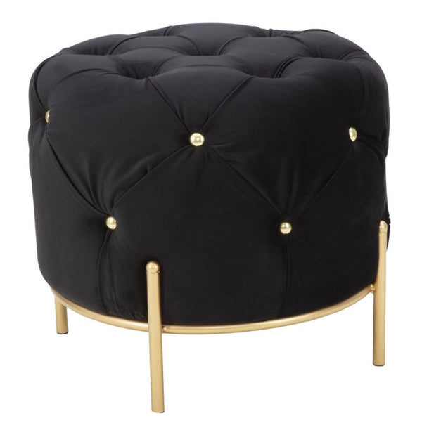 acquista Puff Diamond Glam Nero Ø45x40 cm in Ferro e MDF e Spugna e Poliestere Nero e Oro