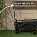 Carrello da Giardino 62L Pieghevole con Maniglia Regolabile, in Metallo e Tessuto Oxford, 76x48x86 cm, Nero      