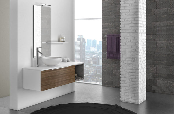 acquista Mobile Bagno Sospeso 135 cm Lavabo Specchio Lampada a LED e Mensola TFT Mactan Destra Bianco Noce e Grigio
