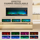 Camino Elettrico da Parete e da Incasso 1800W con Fiamme Colorate LED Nero 