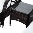Set 2 Lettini Prendisole da Giardino in Rattan Sintetico Reclinabili Imbottiti con Rotelle e Tavolino Marrone 