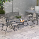 Set da Giardino Divano 2 Poltrone Pieghevoli e Tavolino Piano in Vetro   Grigio