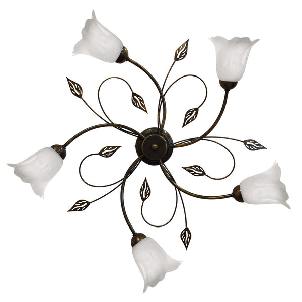 acquista Plafoniera 5xE14 Montatura Marrone Oro Vetro Spugnato Bianco E-Energy Teresa