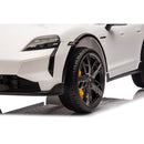 Macchina Elettrica per Bambini Porsche Taycan Turbo S 12V con Telecomando Bluetooth Luci LED e Tappetini Bianco   