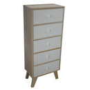 Mobiletto con 5 Cassetti in Legno di Paulownia Naturale e Bianco Fadi