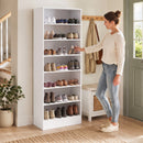 Scarpiera 60x30x160 cm con Ripiani Regolabili e 7 Scomparti per 21 Paia di Scarpe in Truciolare e MDF Bianco      