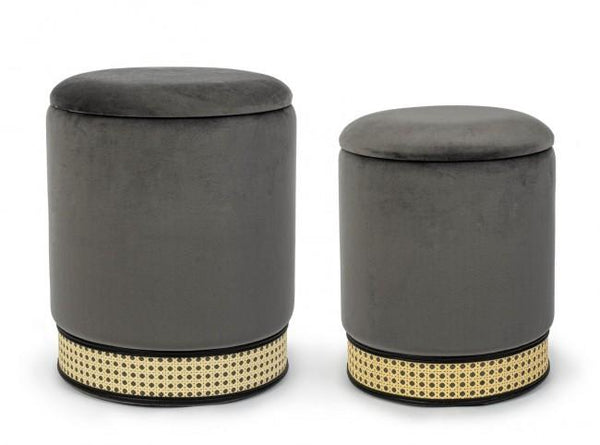 online Set 2 Pouf Contenitore in Poliestere Effetto Velluto Milena Grigio Scuro