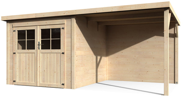 sconto Casetta Box da Giardino per Attrezzi 4,76x2,56m Senza Pavimento con Tettoia in Legno Abete 19mm Paradis NG