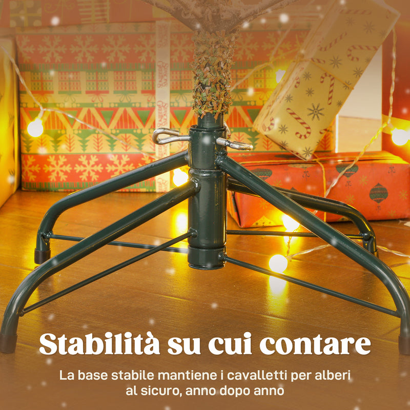 Albero di Natale Innevato Alto 210 cm con 1154 Rami Realistici e Base in Metallo Pieghevole Bianco      