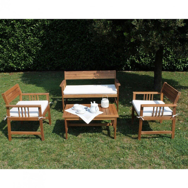Set Salotto da Giardino Divano 2 Poltrone e Tavolino con Cuscini in Legno Marrone sconto